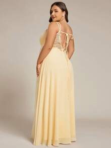 EVERPRETTY Plus Size Backless V-Neck Chiffon Bridesmaid Dress Spring - Yellow - View 7