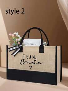 Bridal Printed Beach Tote Bag For Women, For Beach Accessories, Canvas Tote Bag,Suitable For Wedding, Birthday, Holiday, Back To School Gifts, Teacher Gifts,Is A Great Gift For Women, Mom, Teachers, Friends, Bridesmaids