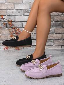 1 Paar Vintage Damen Loafer, Obermaterial aus Wildleder mit bedruckter Ketten-Dekoration, atmungsaktiv und bequeme Slip-On Flache Schuhe, geeignet für Party, Date, Ball, Alltag Lässig, Strand, Innenbereich, Straße, Campus