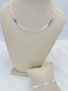 Women's Fish Scale Necklace And Bracelet Set In 18k Gold And 925 Silver. - Silver - View 5