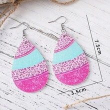 1 par de pendientes de gota de agua acrílica 2D con estampado de leopardo vintage minimalista y brillo para mujeres