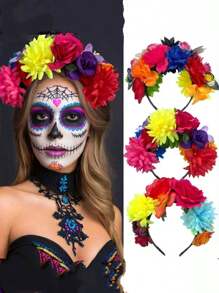 1pc/2pcs/4pcs Floral Print Halloween Butterfly Party Bohemian Polyester Colorful Flower Headband, Butterfly Hair Accessories, Party Headpiece, Day Of The Dead Headband, Suitable For All Seasons