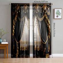 2pcs European Style Elegant Patchwork Pattern Home Textile Digital Printed Curtains, Easy To Hang Design For Privacy Protection, Suitable For Bedroom, Living Room, Kitchen, Study, Dining Room, Game Room, Essential Home Decor - Multicolor 1 - View 3