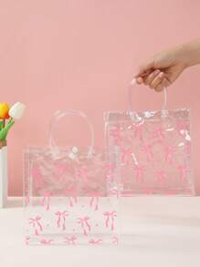 10 Stück rosa Schleife Klare PVC Party Geschenktüten (pro Set mit Griff), rosa Schleife Vollaufdruck transparente Geburtstags-Hochzeits-Party Geschenktüten, rosa Schleife Themen Geburtstags-Party Geschenktüten, 1. Geburtstags-Party Geschenk transparente Verpackungstüten, Party Favor Tüten Geschenktüte für Hochzeit Geburtstag Baby Shower Valentinstag Muttertag Party, Geburtstagsgeschenk, Baby Shower Dekoration, Gender Reveal Dekoration, wiederverwendbare PVC Umhüllungstüte (Kokette rosa Schleife)