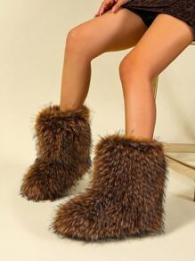 新款冬季保暖时尚休闲毛茸茸靴，女士保暖内衬防滑雪地靴，中筒长度，适合圣诞节和万圣节