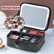 YTWO 带镜子的 LED 照明化妆包、豪华旅行化妆收纳包、带 3 个可调亮度灯镜的化妆品收纳盒、女士化妆刷珠宝配件隔层、新娘派对化妆包 - 彩色 - 查看 1