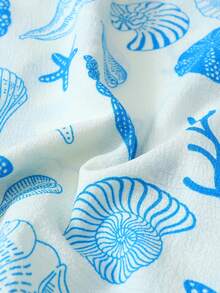 Set de pijamale 2 buc pentru femei cu imprimeu de scoici și stele de mare, top și pantaloni cu guler cu nasturi și mânecă lungă, pijamale casual pentru casă, costum de toamnă/iarnă, haine de toamnă