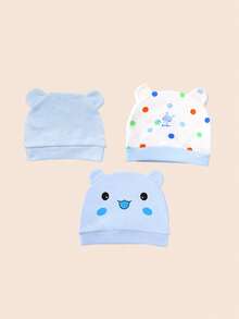 3/6件装 可爱卡通熊耳新生儿帽子 柔软男女宝宝帽子 针织帽 纯色婴儿帽 新生儿摄影帽 0-3个月 - 彩色 - 查看 13