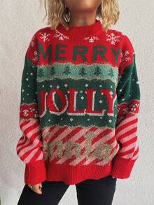 圣诞新款提花针织休闲宽松套头衫 - 紅色 - 查看 3