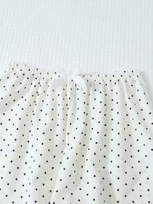 2 件女士波尔卡圆点睡衣套装，长袖纽扣领上衣和裤子，休闲睡衣家居服，适合秋冬，秋季服装 - 白色 - 查看 6