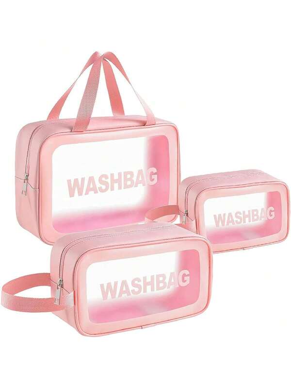 3个透明PVC洗漱包，大容量防水洗漱包，便携式旅行收纳包，手提化妆包，旅行必备，假日收纳包，适合存放洗漱用品、化妆品、日常护理产品等，返校必备，节日礼物。可用于学校假期用品、洗漱包、化妆包、邮轮旅行必备洗漱包，男女皆宜。