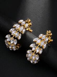 2pcs Fashionable Exaggerated Geometric Hoop Earrings, Rhinestone Decorated Earrings For Women, Stylish Runway Accessories