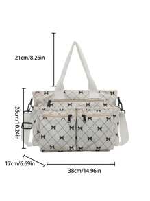 Fashionable Minimalist Large Capacity Multi-Pocket Shoulder Tote Bag, Suitable For School, Work, Travel And Business, Can Be Worn Crossbody - White - View 9