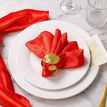 16pcs Gold Napkin Rings And 8pcs Satin Napkins Set, Smooth Fabric Napkins And Napkin Holders For Party, Personalized Napkins For Bridal Wedding, Banquet, Christmas (Red, 17" X 17") - Multicolor - View 6