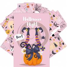 12pcs/Set Pink Halloween Greeting Cards - Handwritten Single-Sided Paper Postcards, Party Invitations, Decorations With Elements Like Ghosts, Pumpkins, Spiders, Bats, Castles, Black Cats, Tombstones, Suitable For Halloween Decoration, Theme Party Invitations, Halloween Decor, Fall, Room Decor, Fall Home Decor, Halloween Decorations