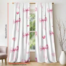 2pcs Set Pink Bow Print Light Filtering Curtains - Rod Pocket Design For Easy Hanging, Perfect For Bedroom, Living Room, Office Decor, Curtains For Living Room