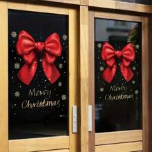 1pc/2pcs Christmas Holiday Decoration Shop Window Glass Door Static Cling Sticker Merry Bow Decal Home Decor Christmas Decorations Room Decor