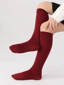 1/4/5 paia di calze a mezza gamba/polpaccio di colore unito per donna, con motivo a onde antiscivolo, in nero/marrone/bordeaux/beige, calze eleganti, stile Y2K, calze calde e confortevoli
