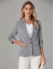 Women's 3/4 Sleeve Blazers, Dressy Suit Jackets Business Casual Work Outfits ELQS - 綠色 - 查看 3