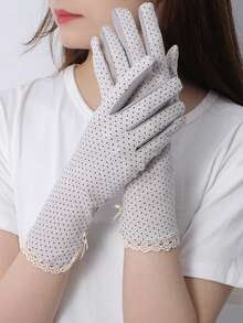 1双女士小圆点蕾丝防紫外线防滑驾驶手套，薄款触摸屏丝绸长手套秋季配饰 - 彩色 - 查看 3