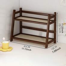 Imitate Rattan Cream-Color Storage Rack, Double-Layer Desktop Organizer Holder For Cups, Dorm, Kitchen - Multicolor - View 20