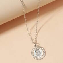1 件优雅玫瑰花浮雕圆形吊坠项链，时尚珠宝礼物，适合女士