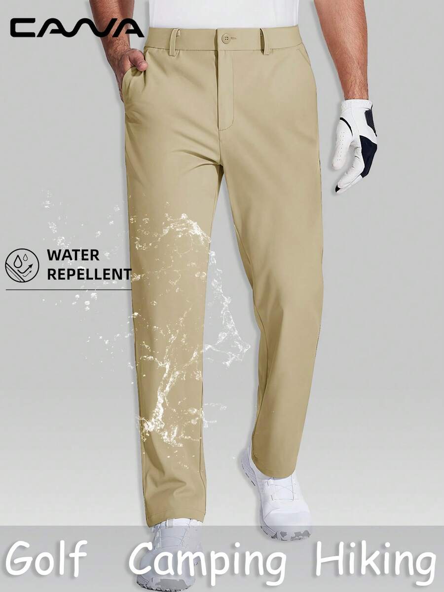 Cavva Herren Golf Ready Hose, leicht, 4-Wege-Stretch, atmungsaktiv, elastischer Bund, 2 Seitentaschen, Schnellzugriff-Handschuh-Tasche, Hose für Wandern, Camping, Angeln, Golf - Khaki - Übersicht 1