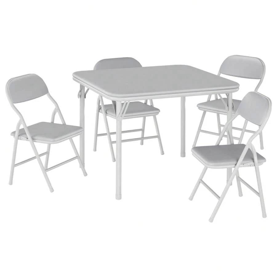 Juego de Mesa y 2 Sillas Plegables para Niños 2-6 Años | Set de Actividades con Patas Antideslizantes | Ideal para Comedor, Guardería, Aula y Espacios Pequeños - Gris-5 piezas - Ver 1