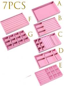 9/1 件粉色天鹅绒首饰托盘，大容量珠宝收纳盒，带独立隔层，可堆叠珠宝展示架，可容纳耳环、项链、手镯、戒指、发夹、发带等。 - 彩色 - 查看 24