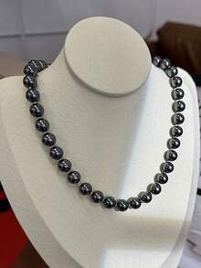 1pc 925 Sterling Silver 10mm Tahitian Black Pearl & MOP Necklace, Luxury Minimalist Necklace For Women, Gift For Party, Vacation, Birthday