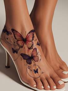 8 pièces de tatouages temporaires de papillon à la mode, noir et blanc et colorés, imperméables, pour les femmes sur le bras, la jambe et le pied