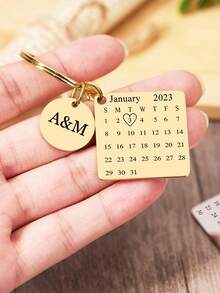 Personalize Gift Calendar Keychain Personalized Calendar Keychain, Engraved Calendar Keyring, Special Date Calendar Keyring Stainless Steel Square Round Pendant Keychain Couples Key Ring, Personalized Gifts, Anniversary Gift, Christmas Gift, Gold, Stylish, Colorful, Vintage, Unisex, Hipster, Simple, Casual, Custom, Personalized, - Multicolor - View 16