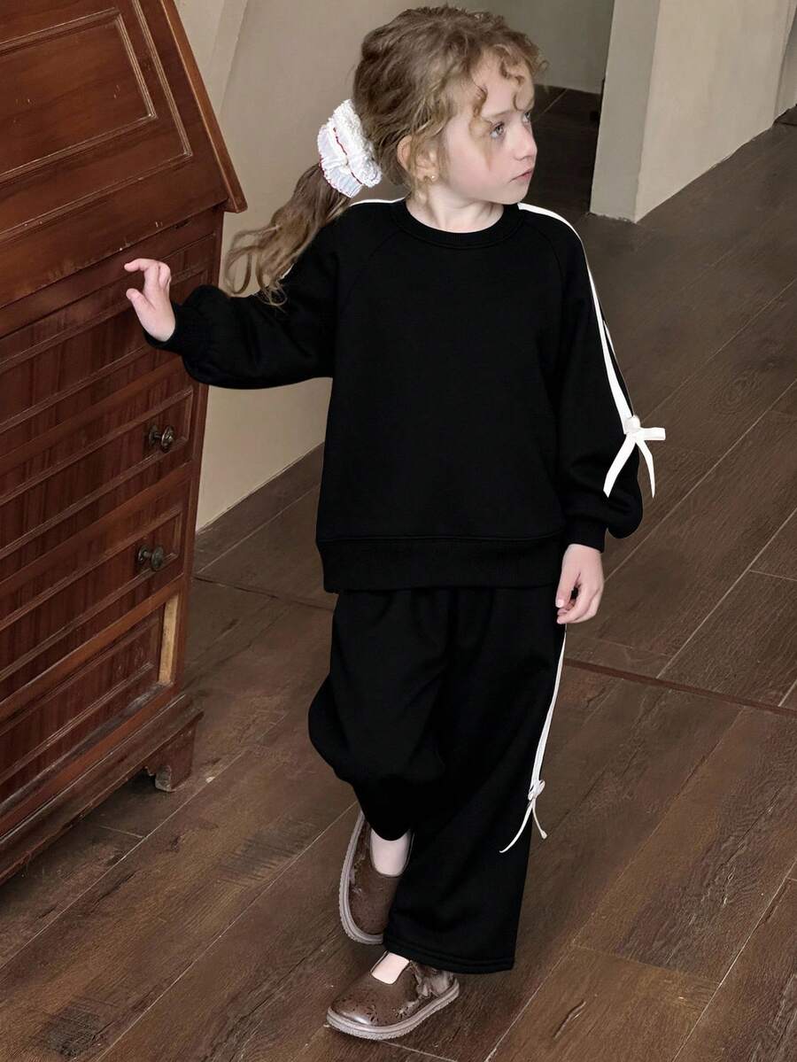 Dazy Kids 2件套年轻女孩圆领针织运动衫套装,秋季 - 黑色 - 查看 1