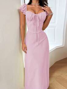 Vestito corto con spacco e maniche corte da donna per l'autunno WOWDARK