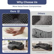 MAXYOYO L-Shaped Modular Sofa With Convertible Left/Right Ottoman,Cloud-Textured Tufted Cushions,Four Combinations,Sofa In A Box,No Assembly Required - 深灰色 - 查看 9