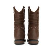 Men's Cowboy Boots Western Fashion Round Toe Slip On Chunky Heel Waterproof Classic Mid Calf Boots - 棕色 - 查看 9