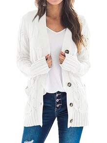- Chaqueta de punto para mujer, manga larga, con bolsillos - Naranja - Ver 1