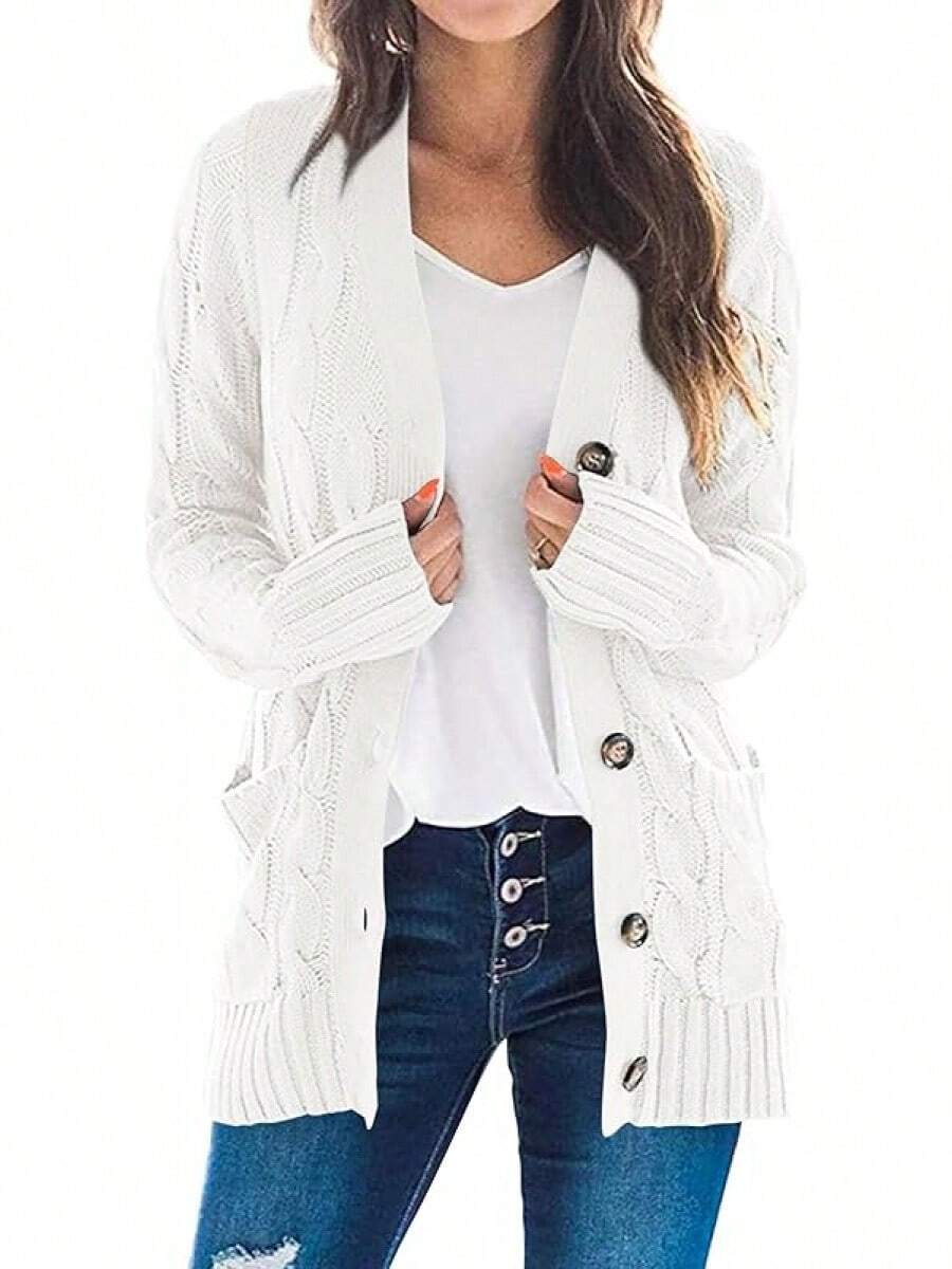 - Chaqueta de punto para mujer, manga larga, con bolsillos - Naranja - Ver 1