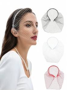 1pc Vintage Headband With Veil, Bridal Tea Party Headpiece, Women Rhinestone & Pearl Hair Hoop, Elegant Decor For Holiday, Halloween Party - Multicolor - View 3