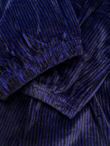 Pantalones de jogging de terciopelo elegante para mujer  Liso    Cordón  Bolsillo  Nudo - Azul Marino - Ver 5