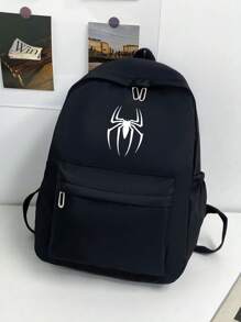 1 件男士纯色背包，时尚百搭大容量男女休闲通勤学生背包 - 黑色 - 查看 2