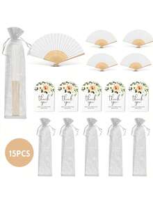 3/15/30pcs/Set Pink Wedding Paper Fan Set | Ladies' Folding Fans With Thank You Tags And Tulle Bags - Bridesmaid Gifts, Bridal Dance Props, Wedding Decorations, Party Accessories, Bachelor Party Photo Props, Perfect Wedding Favors