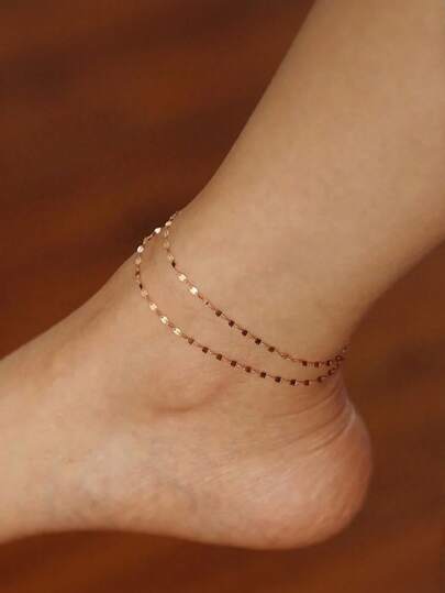 MONALLY 18K 镀金不锈钢简约金色链条沙滩脚链，适合女士女孩朋友脚饰腿赤脚手链脚饰，非常适合情人节、母亲节女士礼物，带有抗氧化收纳礼物