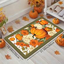 1pc Thanksgiving Rustic Pumpkin & Floral Print Holiday Doormat, Soft Non-Slip Absorbent Machine Washable Kitchen Mat, Festive Cozy Entryway Rug, Rectangular Low Pile Holiday Home Decor Mat For Living Room, Bedroom, Kitchen, Laundry Room, Bathroom