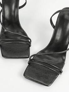 Giày sandal cao gót mũi vuông màu hồng cánh sen dành cho nữ mùa xuân/hè, kiểu dáng gợi cảm, tối giản, thoải mái, giúp tôn dáng đôi chân. - màu đen - Xem 7