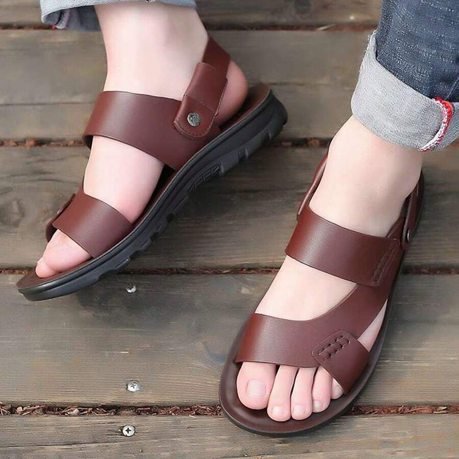 Sandalias planas de suela blanda para hombre, ideales para salir y relajarse, con suela gruesa, resistente al desgaste y antideslizante, perfectas para la playa. - Marrón - Ver 1