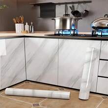 Marmor-Effekt Vinyl Folie - Abziehbare und klebbare Arbeitsplatten-Abdeckung für Küche, Tisch, Schränke (Weißer Granit) - Weiss - Übersicht 8