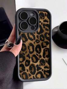 1 Stück schwarze klassische Leoparden-Muster personalisierte TPU stoßfeste Handyhülle kompatibel mit Apple 16, 15, 14, 13, 12, 11 Pro Max und Serie - Schwarz - Übersicht 1