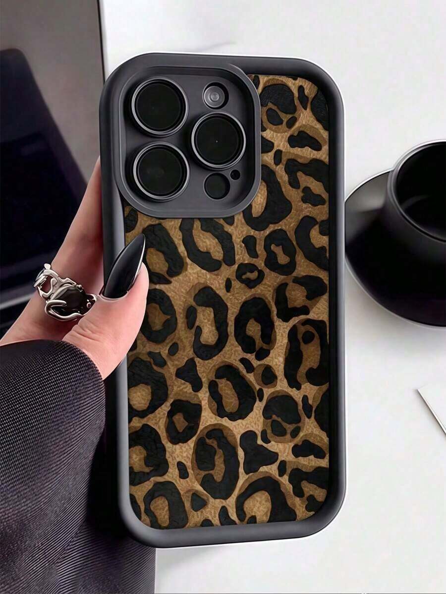 1 Stück schwarze klassische Leoparden-Muster personalisierte TPU stoßfeste Handyhülle kompatibel mit Apple 16, 15, 14, 13, 12, 11 Pro Max und Serie - Schwarz - Übersicht 1
