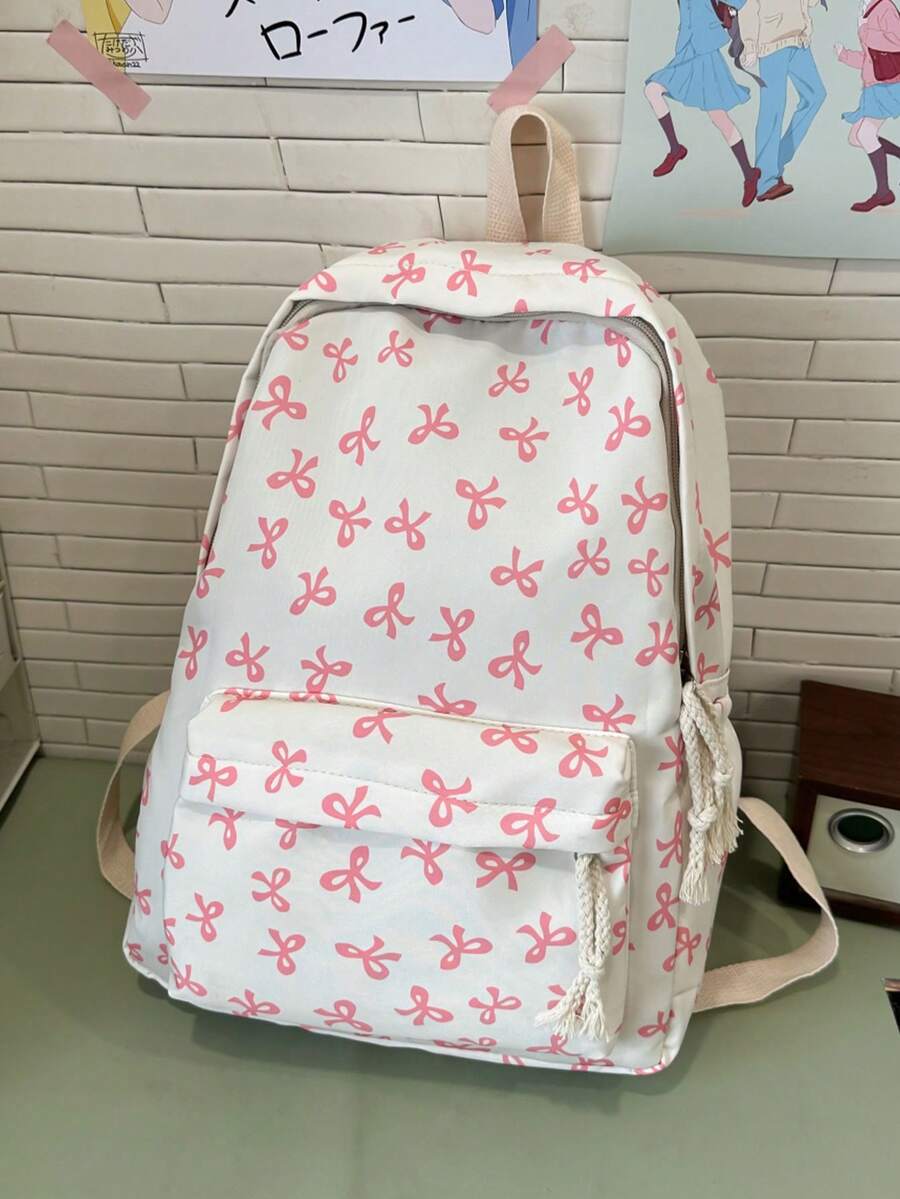 New Cute Style Bow Pattern Bag, Bow Pattern Backpack Bag, Lightweight School Bag, Student Large Capacity Backpack, Fresh And Simple Style School Bag Teenager Boy Girl Backpack 15.6 Inch Laptop Backpack Travel Backpack - Multicolor - View 1